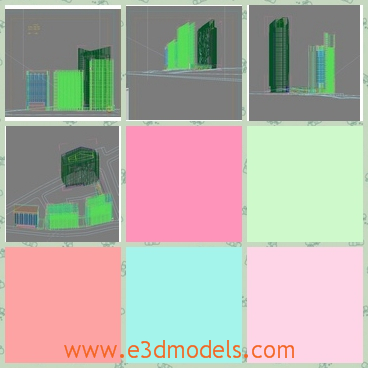 3d model of several buildings - There is a 3d model which is about several tall buildings in the city. These buildings are very tall and they are located close to each other.