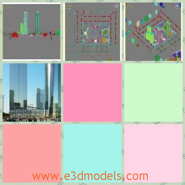 3d model of several skyscrapers - This 3d model is about several skyscrapers in the downtown area. These skyscarpers have glisten surfaces.