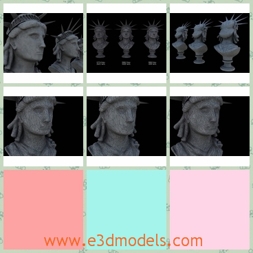 3d model of Statue of Liberty bust - This 3d model is about a bust of the Statue of Liberty. It's avaiable with 3 resolutions 26k, 10k and 5k polys, and it's print-ready.