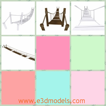 3d model of suspension bridge - This 3d model is about a suspension bridge which consists of many thick ropes and many wooden boards.It is very long and old.