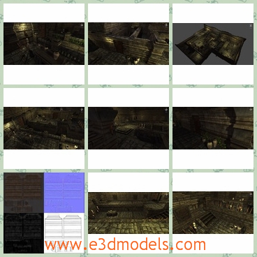 3d model of temple walls - This 3d model shows us the dark walls of an ancient temple. These walls are comeplex and long.