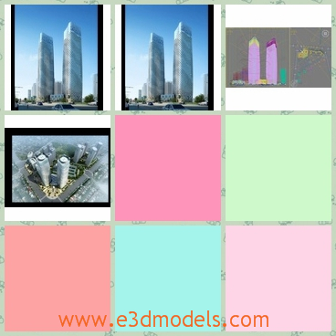3d model of two skyscrapers - Here is a 3d model which is about two skyscrapers in the downtwon city. These two buildings have sliver surfaces and they are of the same height.
