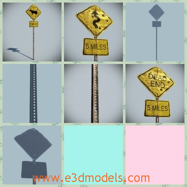 3d model road sign - This is a 3d model about a road sign,which shows different informations on it.It covers 3 versions of texture with arrow, cow and dead end sign.