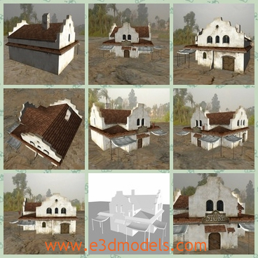 3d model store building - This is a 3d model of a medieval store building.The front part of the building is so special and it is built by bricks.