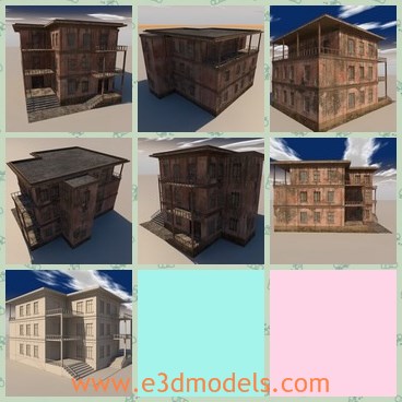 3d model the abandoned house - This is a 3d model of the abandond ho,which is made with pillars in the third floor.The house is wrecked and rustic.