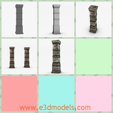 3d model the ancient column with fine decorations - This is a 3d model of the ancient column with fine decorations,which is made of stone and the shape of the column is fine and charming.