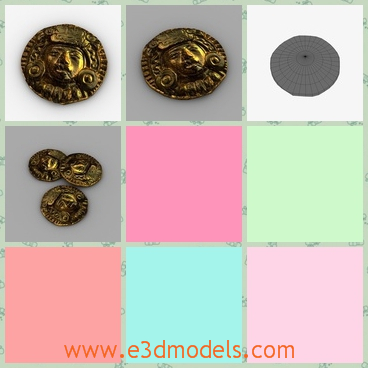 3d model the ancient gold of India - This is a 3d model of the ancient gold,which is the coin of India and Mexico.The model has the peopel's sculpture on it.