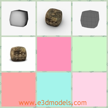 3d model the ancient stone with a face - This is a 3d model of the ancietn stone with a face,which is square and solid.The stone has a face on one side.