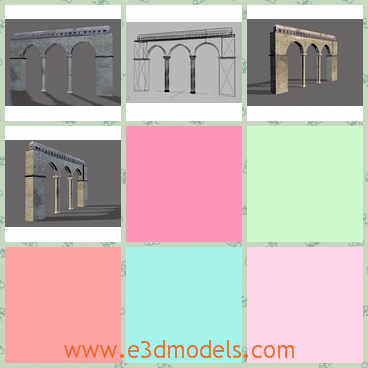 3d model the aqueduct with pillars - This is a 3d model of the aqueduct with pillars in the middle.The model is built on the edge of river.