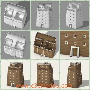 3d model the Arabian building with small windows - This is a 3d model of the Arabian building with small windows,which are solid and tall.Parts of the buildings are colored in brown and parts are white.