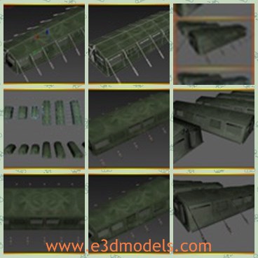 3d model the army tent - This is a 3d model of the army tent,which presented in different sizes and counts.All models share the same material and textures, that is 1024X1024 in size.