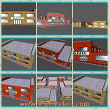 3d model the bank building - This is a 3d model of the bank building,which is red and textured.The building is made of bricks and files.