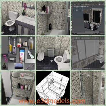 3d model the bathroom of the house - This is a 3d model of the bathroom of the house,which has a toilet,a bathtub and a mirror.The model is also called the lavatory.