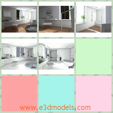 3d model the bathtoom with modern arrangement - This is a 3d model of the bathroom with modern arrangement,which is modern and chaming.The model is attractive and luxury.