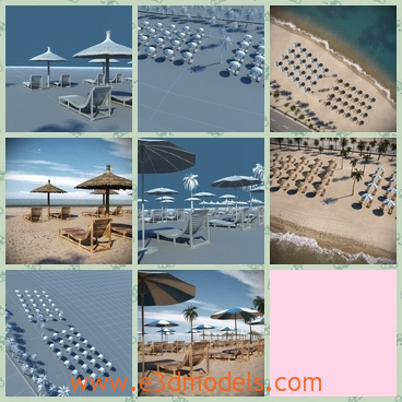 3d model the beach - This is a 3d model of the beach,which is providing the umbrella,the sunbed and the trees.