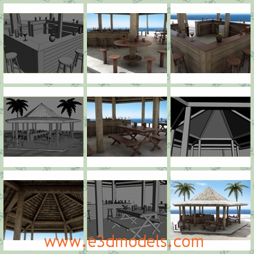 3d model the beach bar - This is a 3d model of the beach bar,which is modern and attractvie.The model is common in the tropical beach.