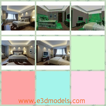 3d model the bedroom in modern style - This is a 3d model of the bedroom in modern style and the internal arrangement are tidy and clean and the shape is pretty and spacious.