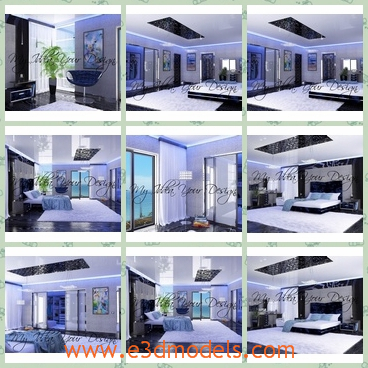 3d model the bedroom in modern style - This is a 3d model of the bedroom in modern stylw,which is the most popular one in reality.The model has the most modern arrangements.