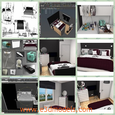 3d model the bedroom in modern style - This is a 3d model of the bedroom,which is designed in modern style.The model is spacious and marvellous to live.