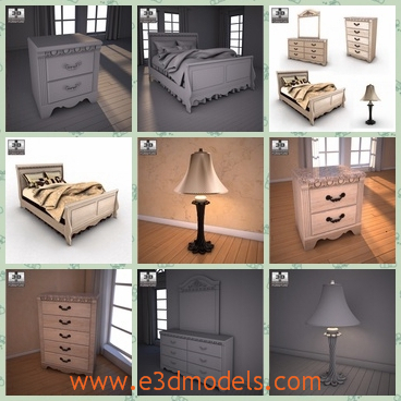 3d model the bedroom on display - This is a 3d model of the bedroom,which is displaying the furnitures.The model includes the mirror,the dresser,the bed,the chest,and the silverglade.