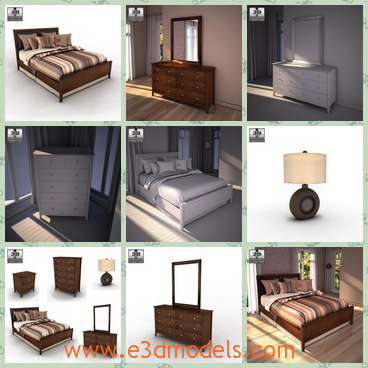 3d model the bedroom scene - This is a 3d model of the bedroom,which is presented the inner scene.The model includes the chest,the bed,the mirror,the table and the lamp.
