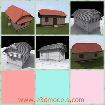 3d model the brick cottage with fine textures - This is a 3d model of the brick cottage with fine textures,which is made in tiles and bricks.The building is the symbol of the village.