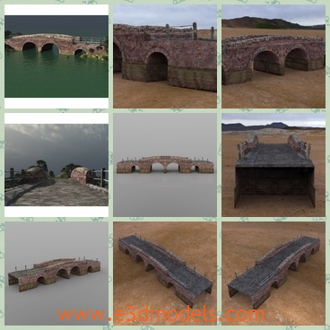 3d model the bridge - This is a 3d model of the bridge,which is made of bricks and stones.A bridge for a single track country lane to cross a stream or small river. It features a footpath on the one side and old railings that are not standing up straight any more.