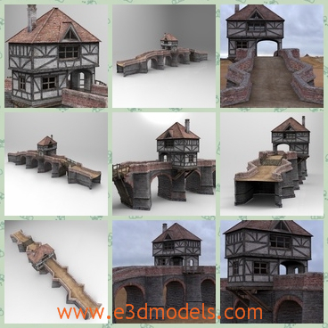 3d model the bridge in Europe - This is a 3d model of the stone bridge,which stands at the head of the Norsca Estuary.The first stone arch was washed away in the great flood. The gap has been crossed by a temporary wooden structure.