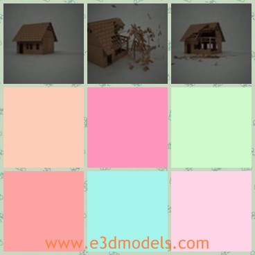 3d model the broken house - This is a 3d model of the broken house,which  has a complete parts such as roof tiles, windows, wood walls and poles.