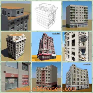 3d model the building collection - This is a 3d model of the building collection,which is built with balconies.The building is tall and modern and expensive.