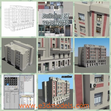 3d model the building in commercial zone - This is a 3d model of the building in commercial zone,which is built with balcony and the shops and the hotels are built around.