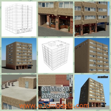 3d model the building in the commercial zones - This is a 3d model of the building in the commercial zones,which was made in bricks and the stores and shops are near to it.
