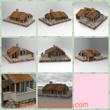3d model the building with a chimney - This is a 3d model of a typical one story home, with interior rooms and a motor garage.The model is highly detailed and textured.
