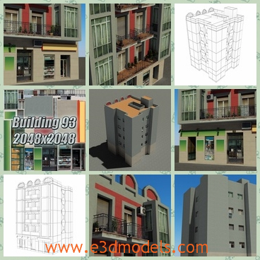 3d model the building with balconies - This is a 3d model of the building with balconies,which are tall and made of bricks and tiles.