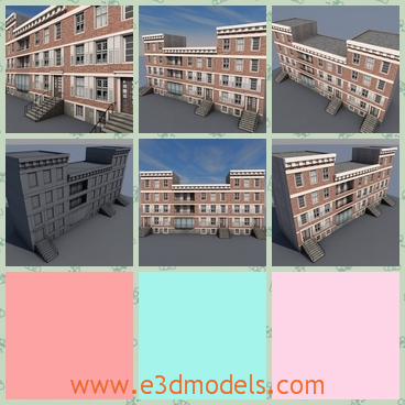 3d model the building with ladders outside - This is a 3d model of the building with ladders outside,which is modern and spacious.The model has the ladder outside the door,which is very convenient.