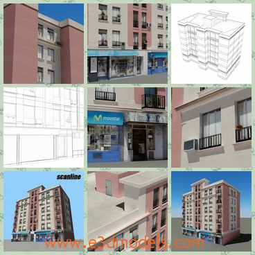 3d model the building with shops - This is a 3d model of the builidng with shops,which is tall and in high quality.