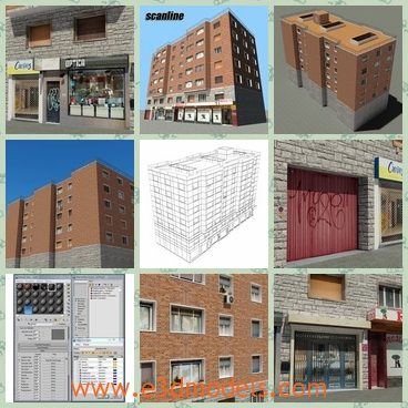 3d model the building with the shop - This is a 3d model of the building with the shop,which is made of bricks and the building has stores underneath.