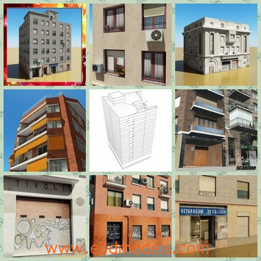 3d model the buildings in different shapes - This is a 3d model of the buildings in different shapes,which are made in modern style and the houses are in different styles.