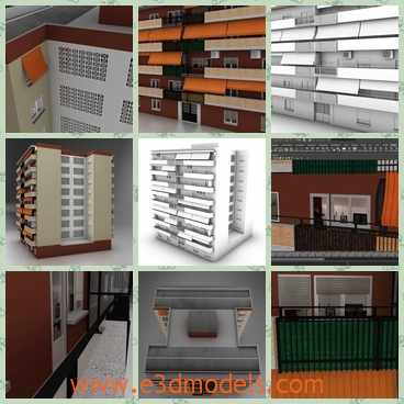 3d model the buildings with balconies - This is a 3d model about the buildings with balconies,which is modern and fashionable.The building was built in high quality and the format is outstanding.