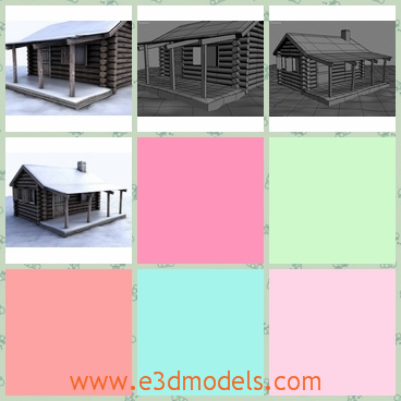 3d model the cabin with snow - This is a 3d model of the cabin,which is made with wooden materials.There is a layer of snow on the roof.The building is stable and special nowadays.