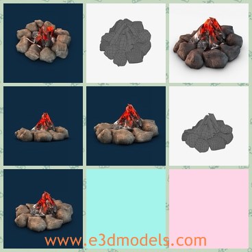 3d model the campfire - This is a 3d model fo the campfire,which is made of stone and firewood.THe model is made according to the real one in life.