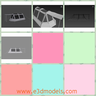 3d model the camping tent with sticks - This is a 3d model of the camping tent,which is hold by several sticks and the tent looks like the ship.