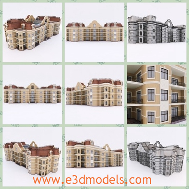 3d model the classical buildings in town - This is a 3d model of the classical buildings in town,which is attached and linked to each other.The model is popular in Europe.