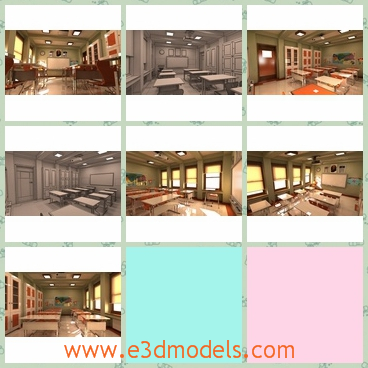 3d model the classroom of a school - This is a 3d model of the classroom of a school,which is the interior scene of the room and the desks and the chairs are tidy and clean.