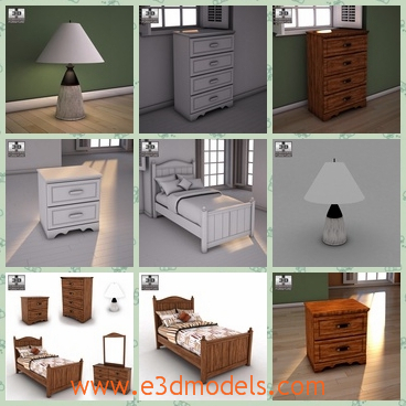 3d model the collection of the furniture - This is a 3d model of the collection of the furniture,which includes the chest,the lamp,the bed and the nightstand.
