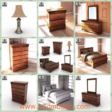 3d model the collection of the furnitures - This is a 3d model of the collection of the furnitures in the house,which includes the lamp,the chest,the bed and the nightstand.