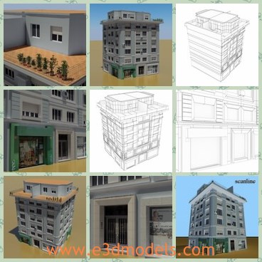 3d model the corner building - This is a 3d model of the corner building,which is modern and made with balconies.