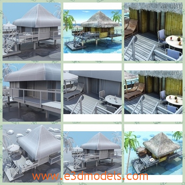 3d model the cottage besides the sea - This is a 3d model of the cottage besides the sea,which is modern and special.The model is built around the sea and the environment is pretty comfortable.