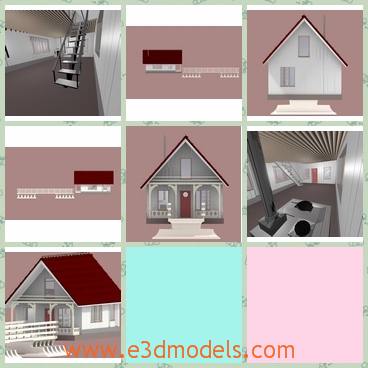 3d model the cottage in modern style - This is a 3d model of the cottage in modern style,which is small but cute.The model is built for single people with interioe stairs,stove and bridge.
