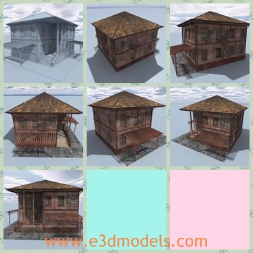 3d model the destroyed house - This is a 3d model of the destroyed house,which is old and ruined.The model is made of wood and is detailed.